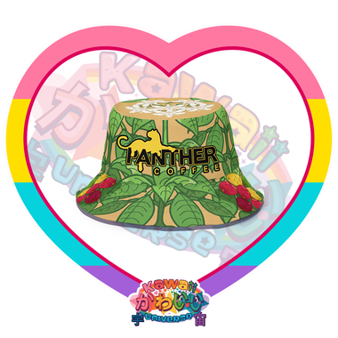 Kawaii Universe - Cute Panther Coffee Wild Coffee Leaves Fruits and Flowers Double Sided Unisex Sun Hat