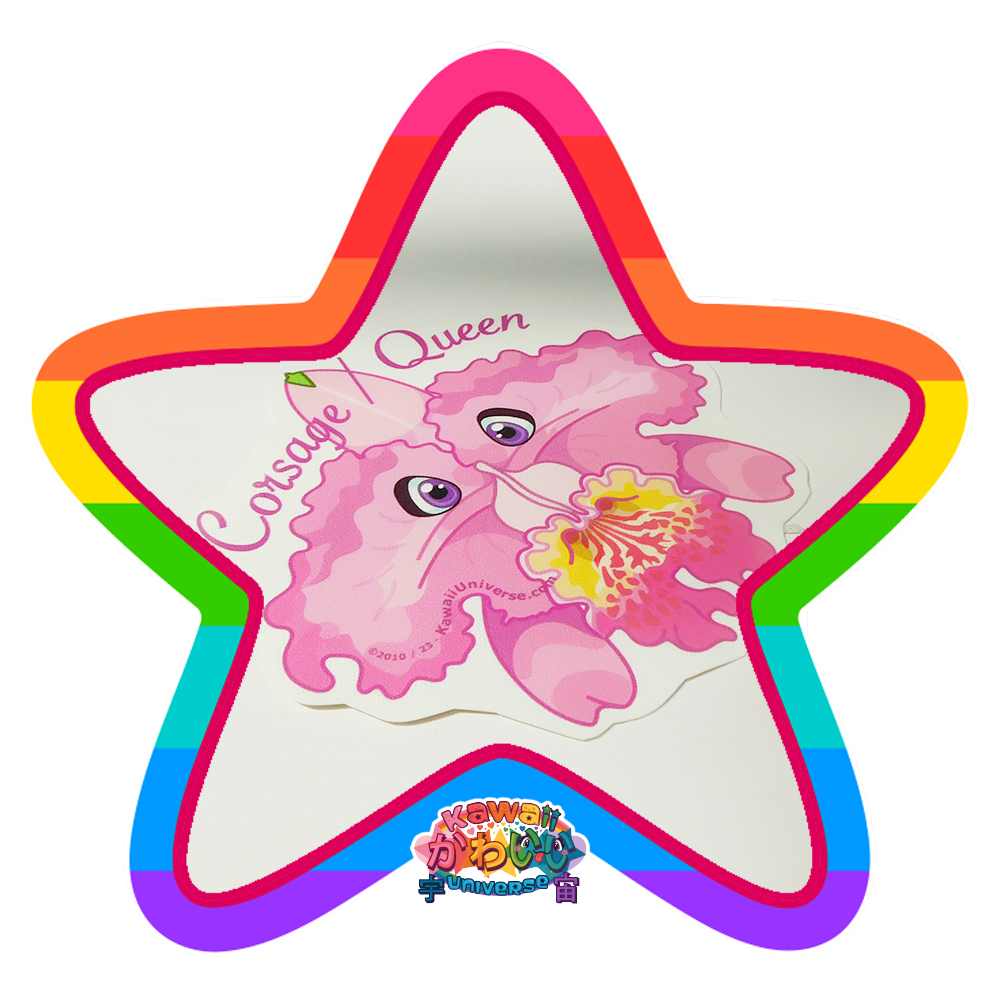 Kawaii Universe - Queen Corsage Orchid Versatile Sticker - Classic or Glass Decal or Magnet or Patch