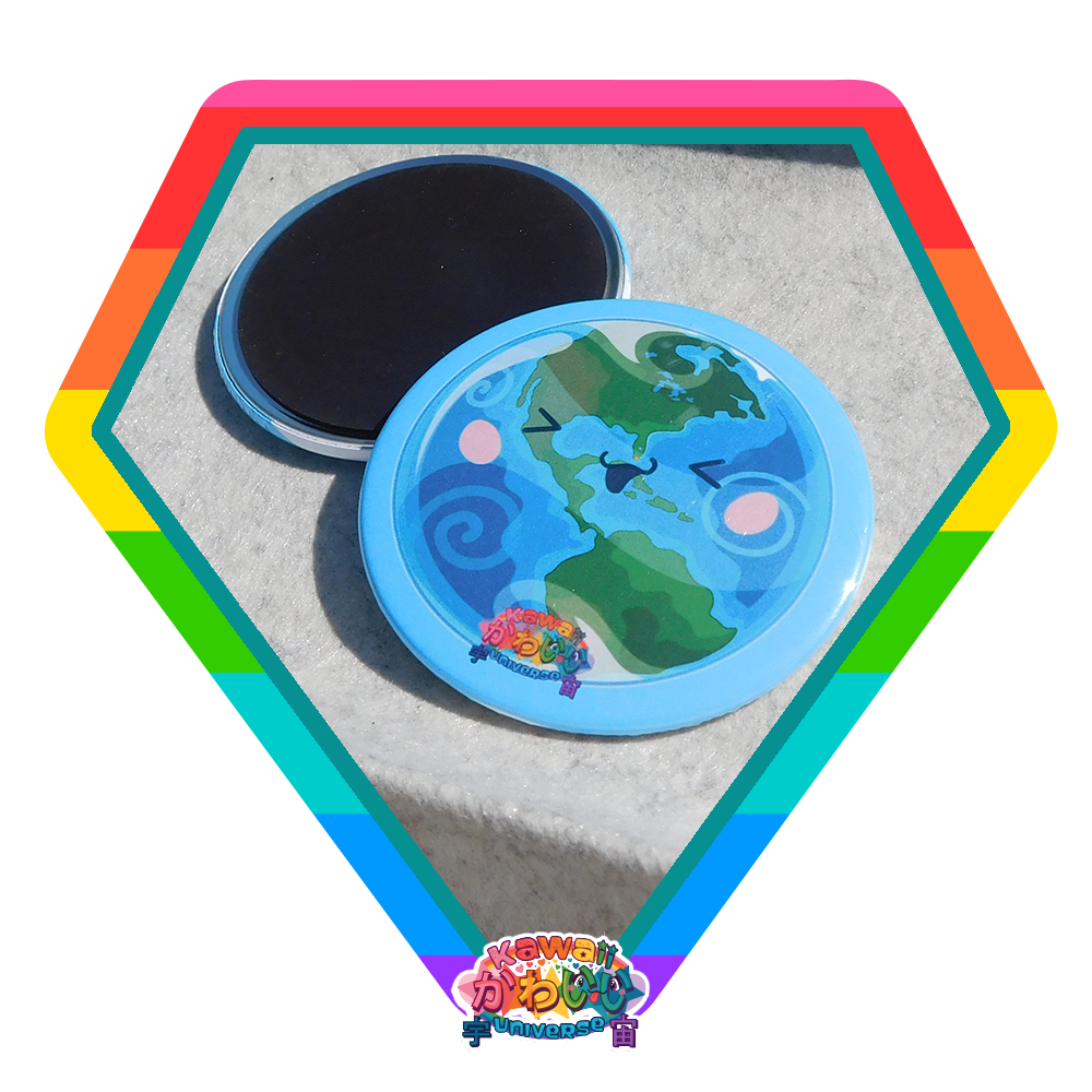 Kawaii Universe - Cute West Hemisphere Earth Designer Medallion Magnet