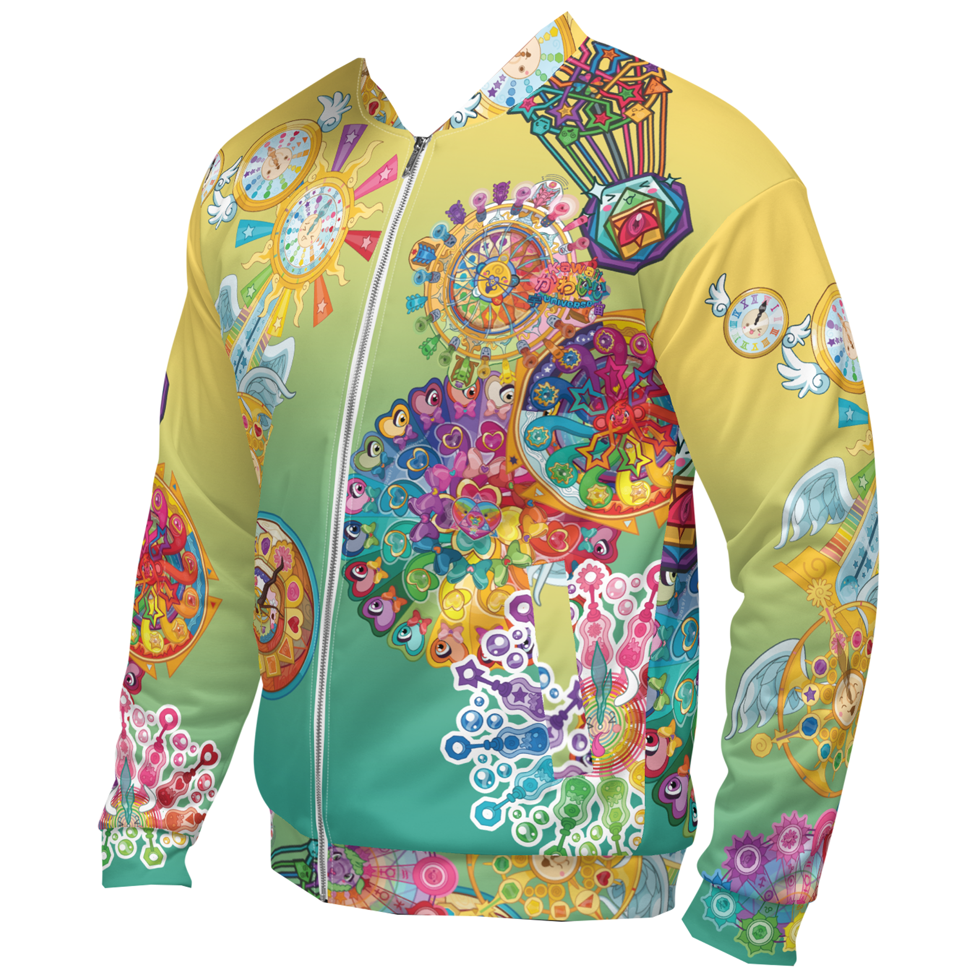 Kawaii Universe - Cute Cosmic Clocks Designer Unisex Zipup Bomber Jacket