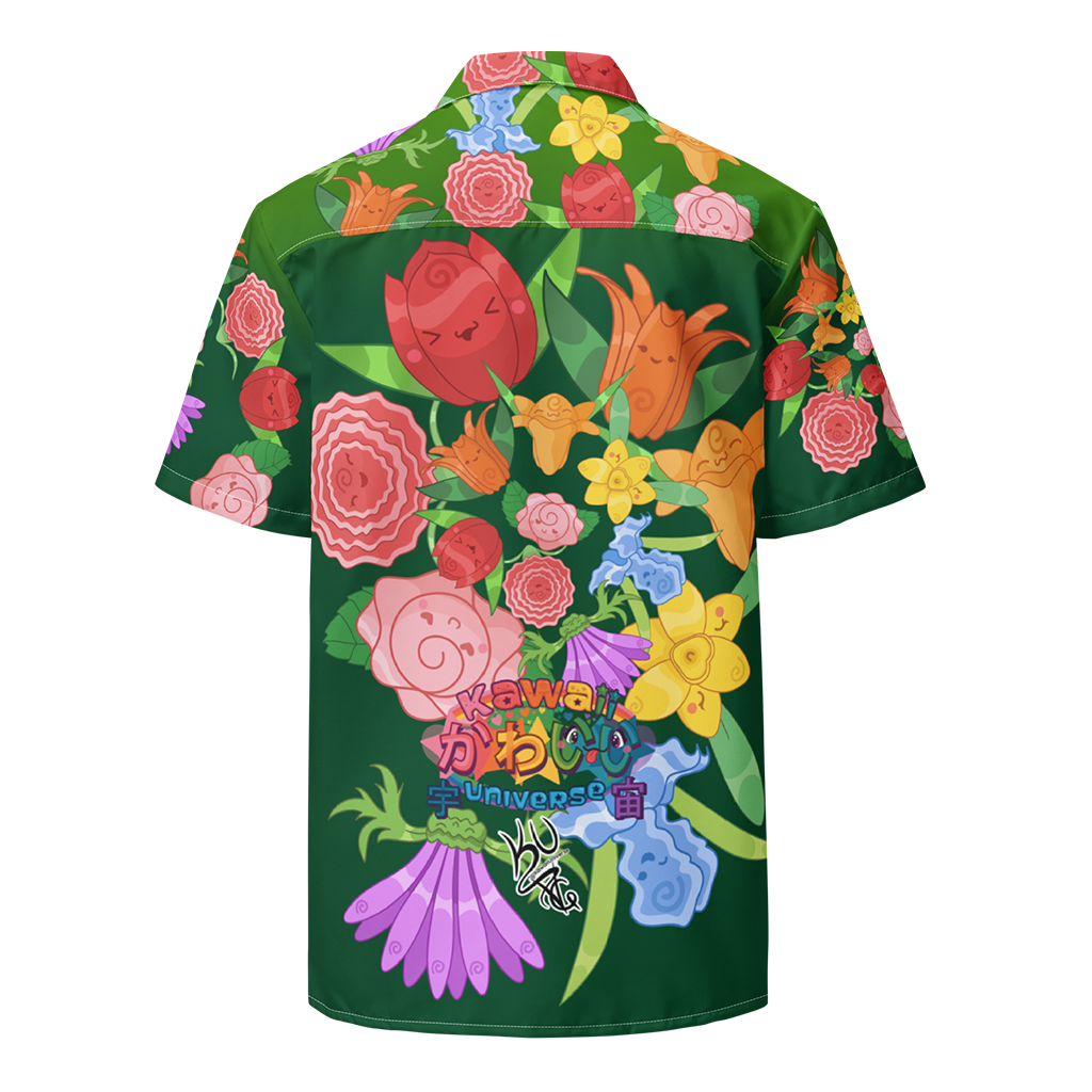 Kawaii Universe - Cute Emerald Fibonacci Florals Unisex Button Up Shirt