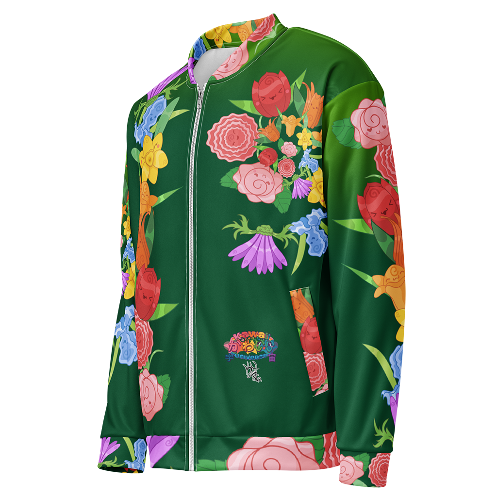 Kawaii Universe - Cute Emerald Fibonacci Florals Designer Unisex Zipup Bomber Jacket