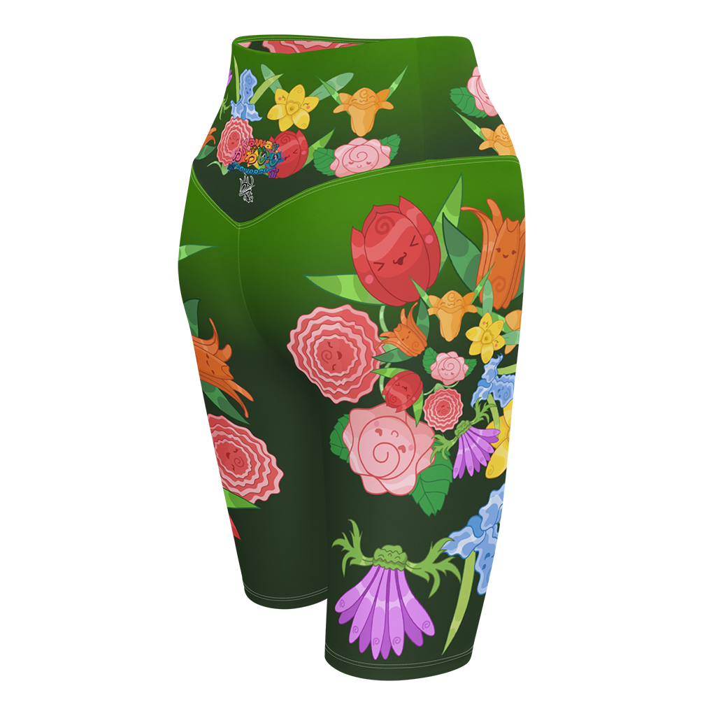 Kawaii Universe - Cute Emerald Fibonacci Florals Bike Shorts