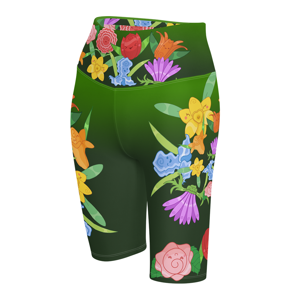 Kawaii Universe - Cute Emerald Fibonacci Florals Bike Shorts