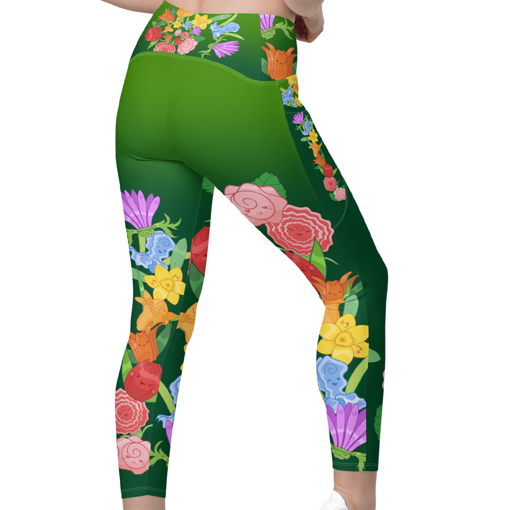 Kawaii Universe - Cute Emerald Fibonacci Florals Ladies Leggings