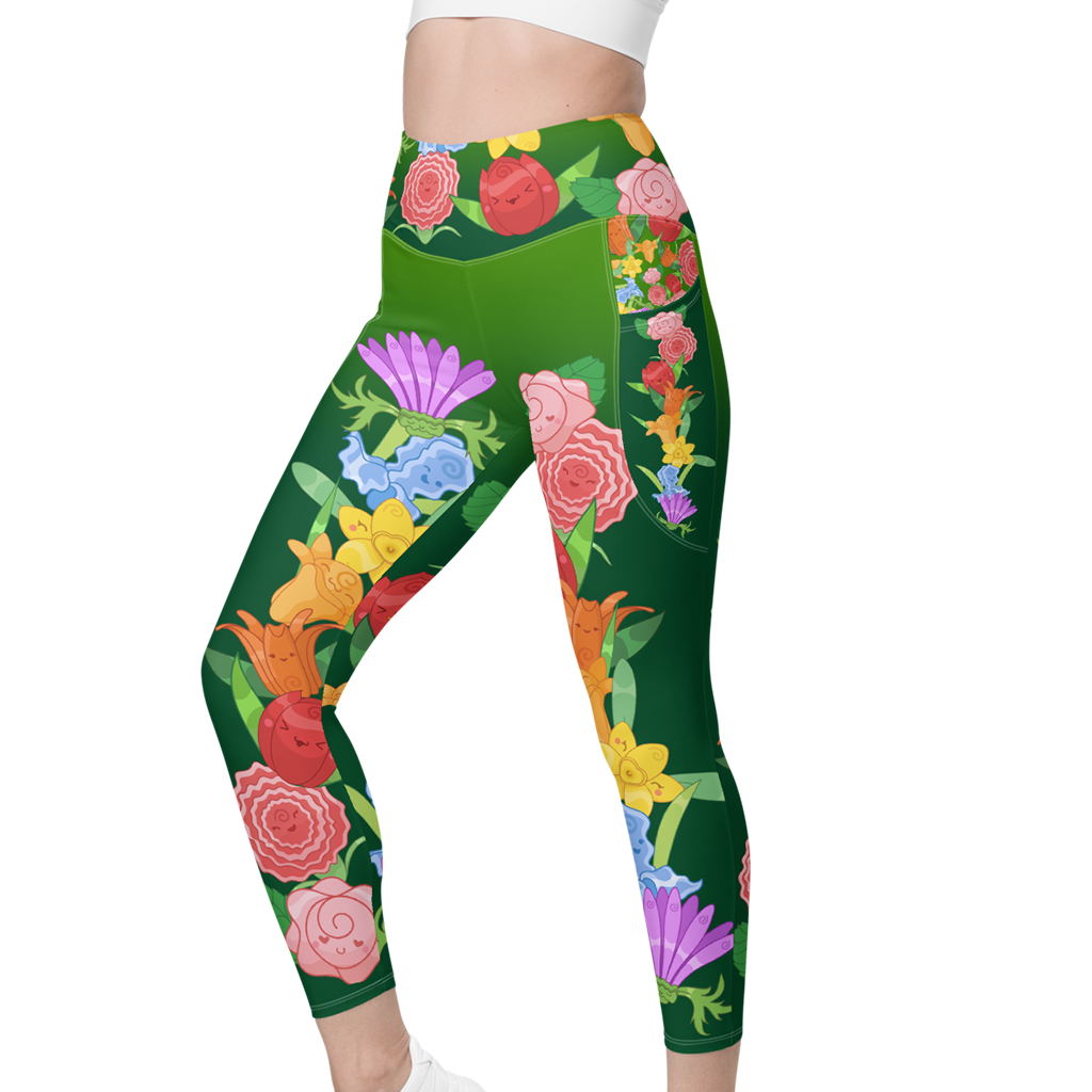 Kawaii Universe - Cute Emerald Fibonacci Florals Ladies Leggings