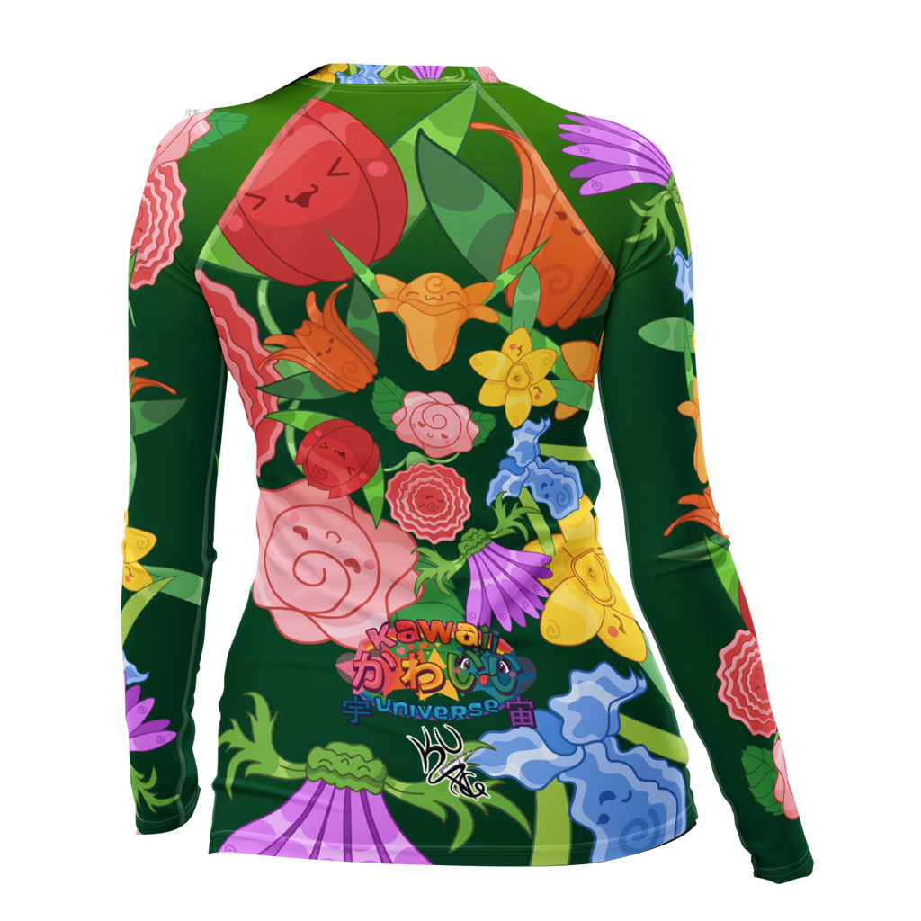 Kawaii Universe - Cute Emerald Fibonacci Florals Ladies Rash Guard