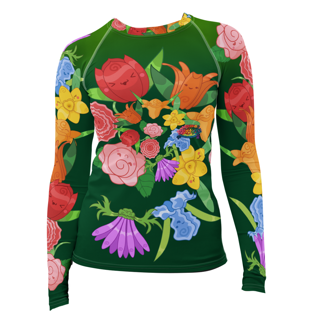 Kawaii Universe - Cute Emerald Fibonacci Florals Ladies Rash Guard