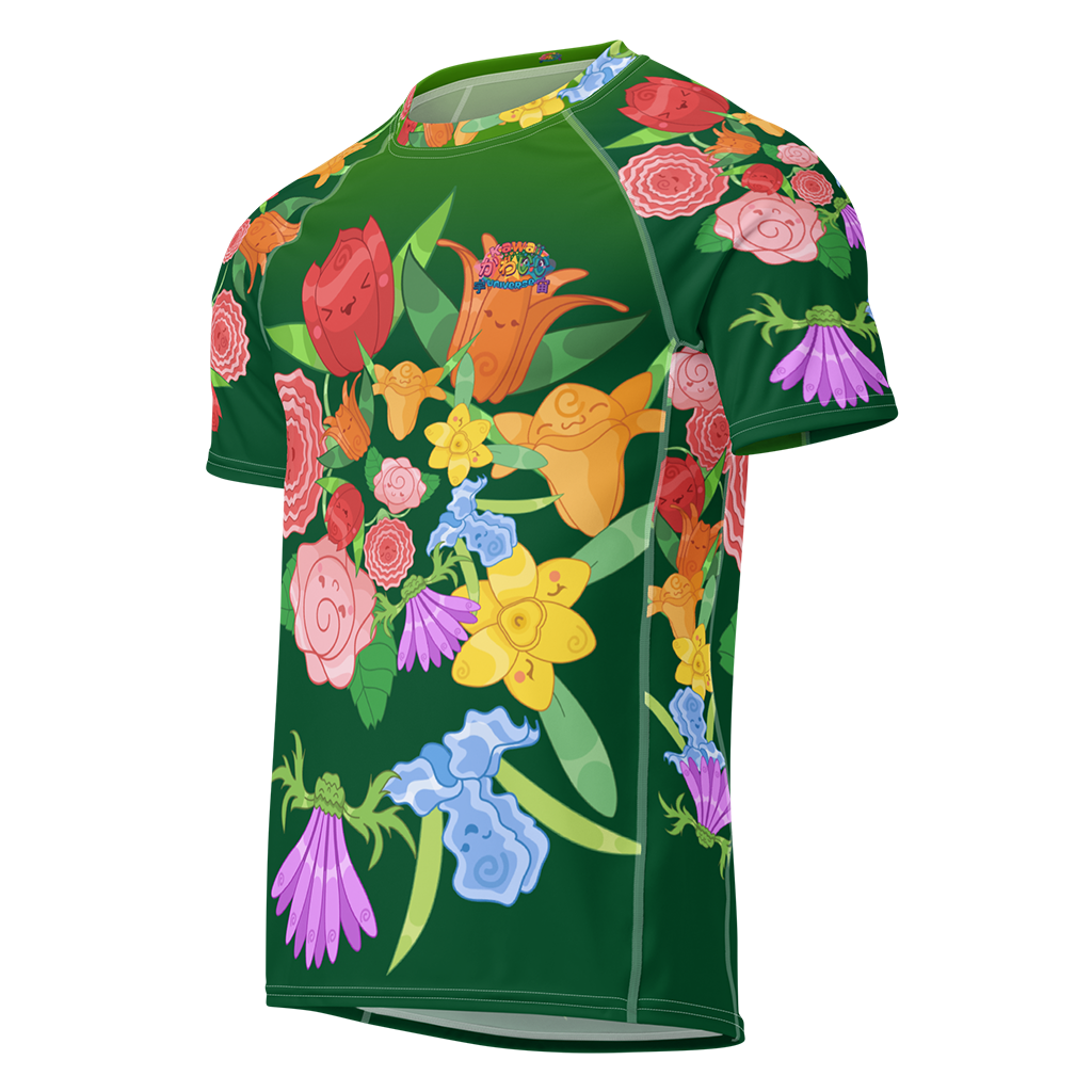 Kawaii Universe - Cute Emerald Fibonacci Florals Mens Rash Guard