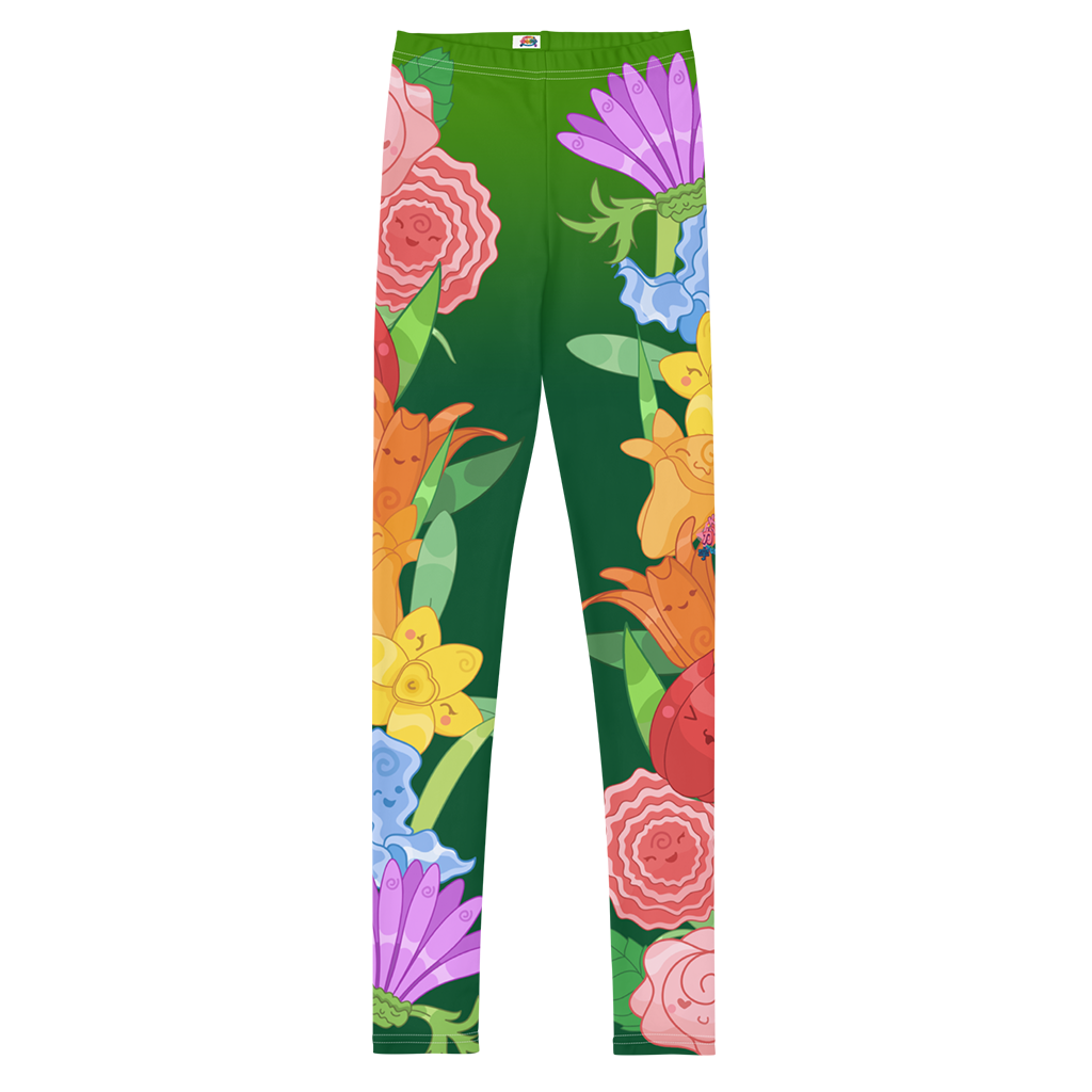 Kawaii Universe - Cute Emerald Fibonacci Florals Toddler to Tween Leggings