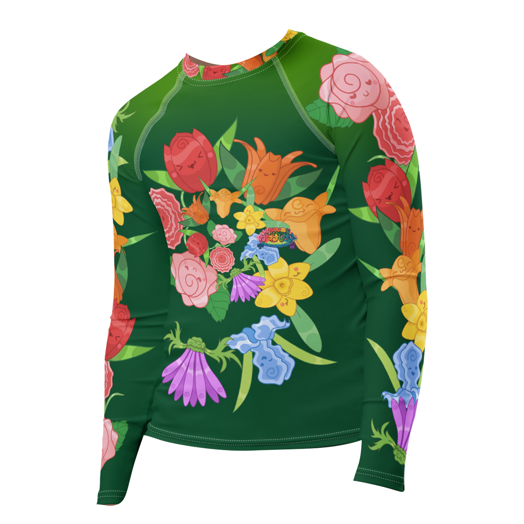 Kawaii Universe - Cute Emerald Fibonacci Florals Toddler to Tween Unisex Rash Guard