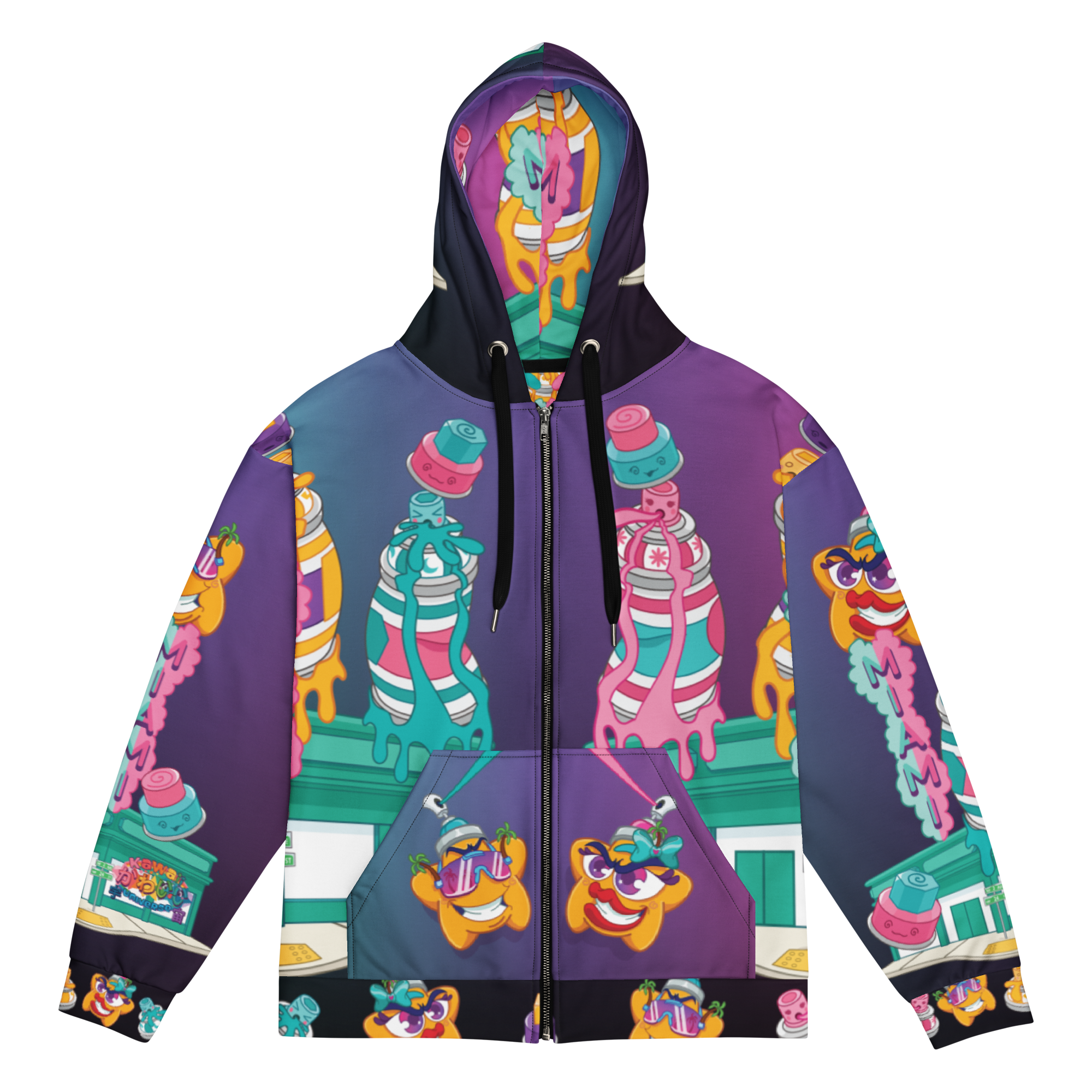 Retro Wynwood Spray Cans and Rico Suave Crew Freaky Kiss and Kawaii Universe Collab Unisex Hoodie