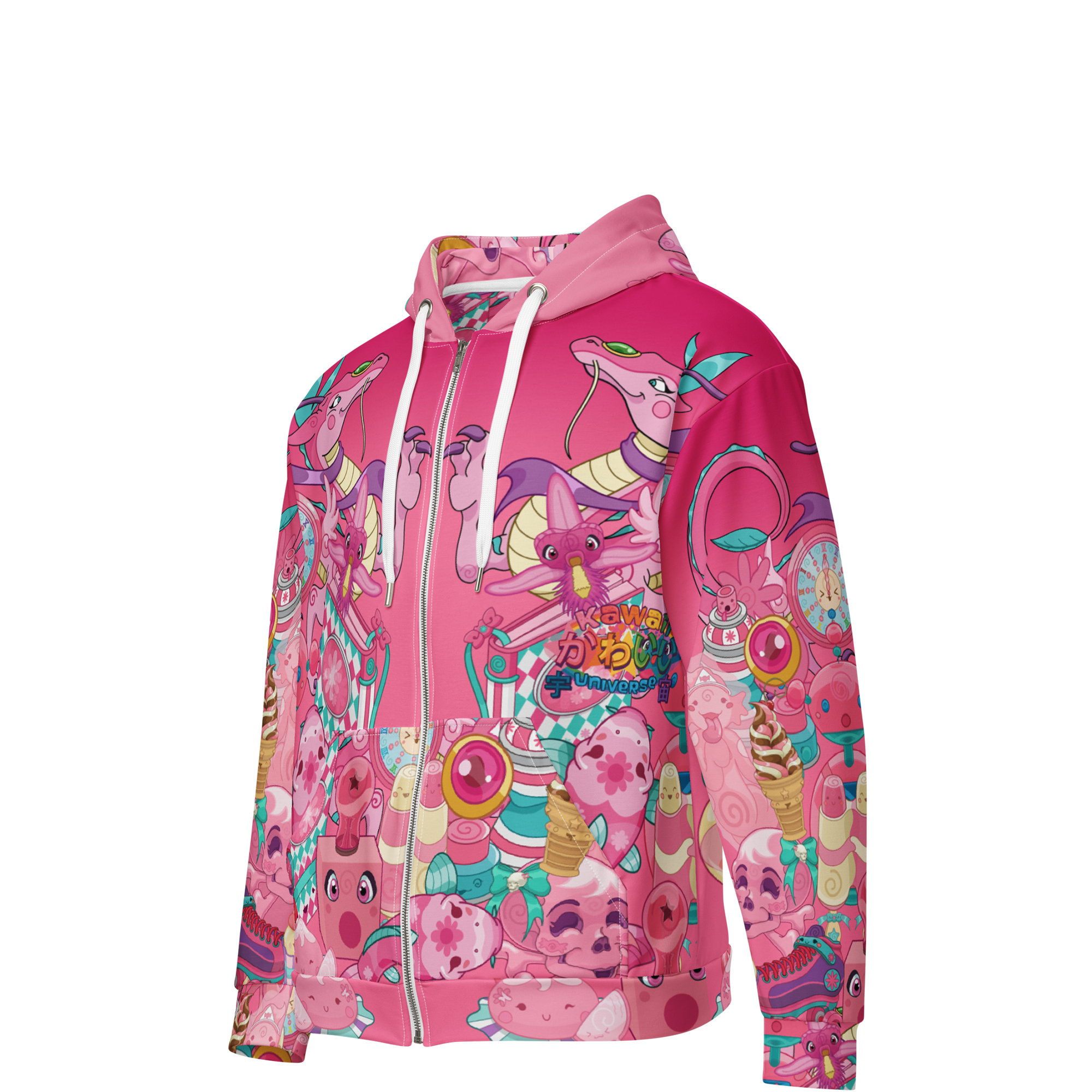 Kawaii Universe - Cute Hyper Nikomi Pink to Purple Unisex Zip Up Hoodie