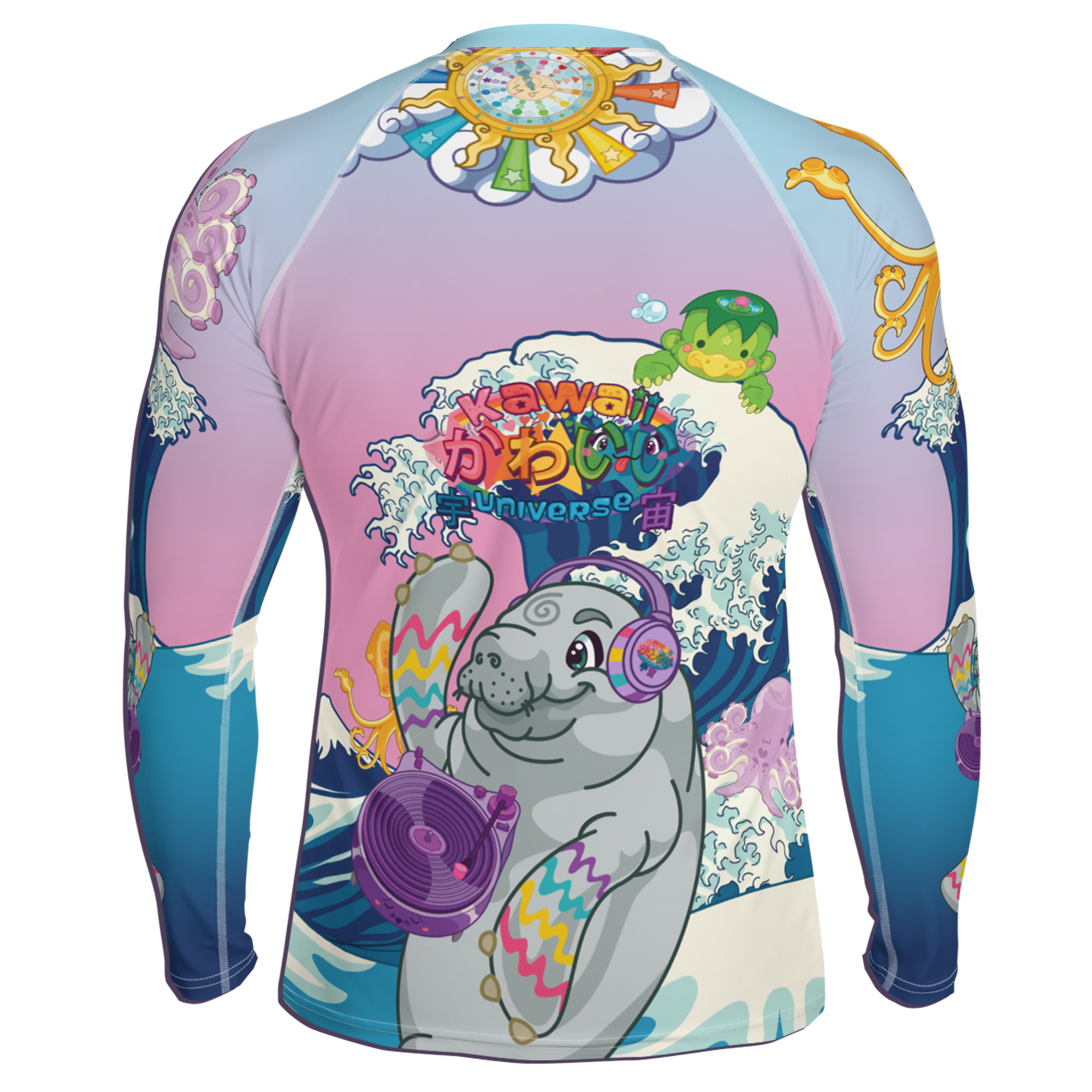 Kawaii Universe - Cute Manatee DJ ( Ocean is my home ) Mens Rash Guard