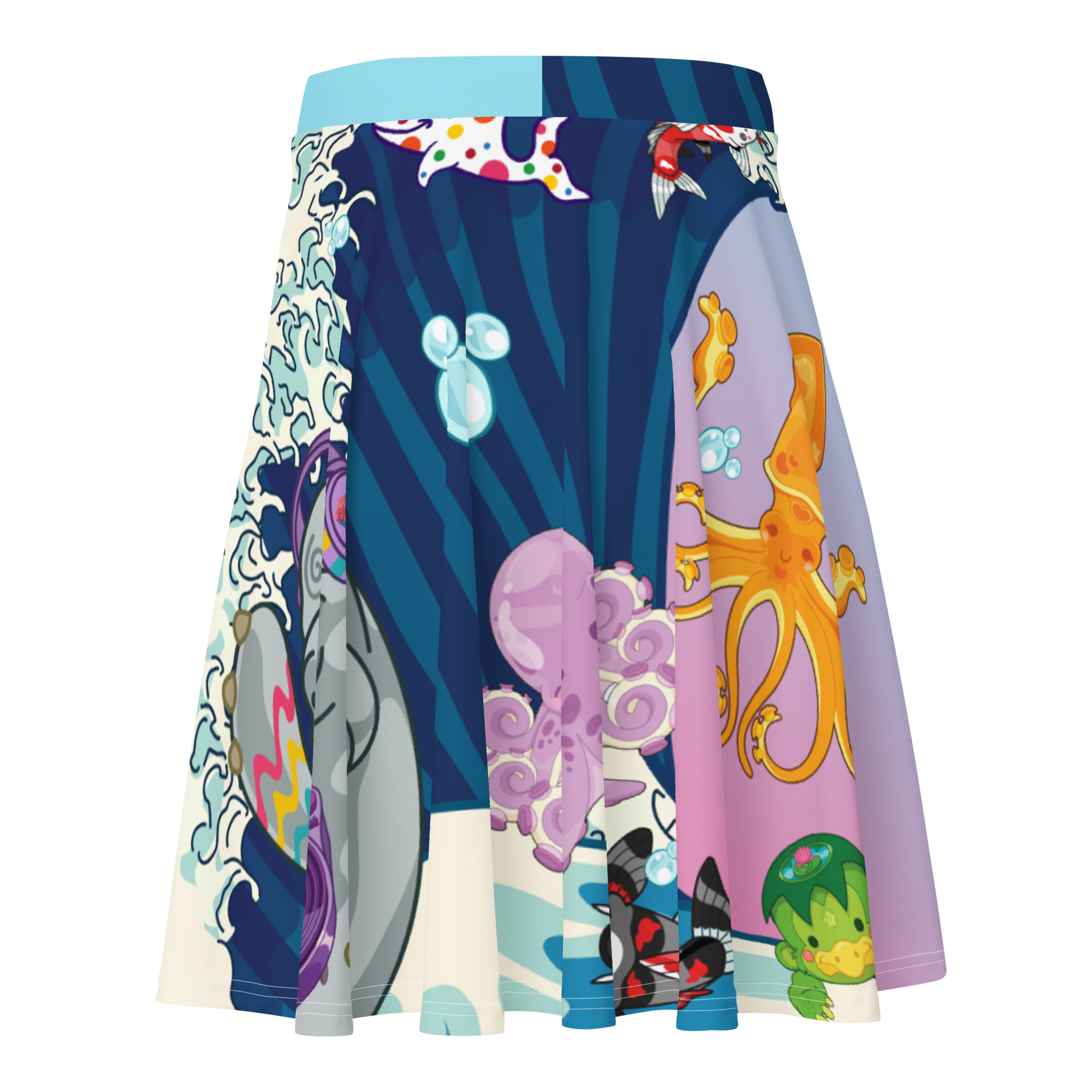 Kawaii Universe - Cute Manatee DJ Over The Sea Designer Flowy Skirt