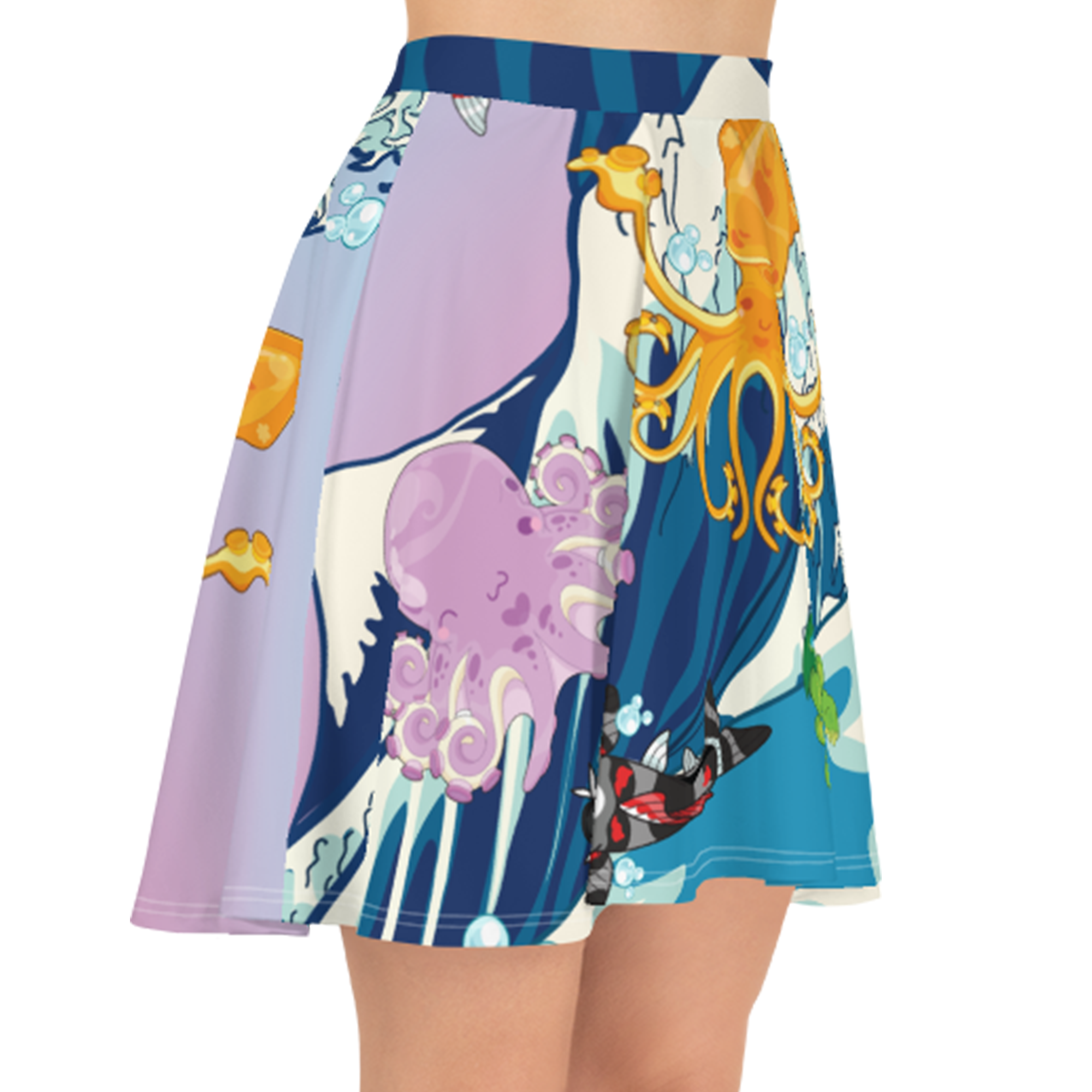 Kawaii Universe - Cute Manatee DJ Over The Sea Designer Flowy Skirt