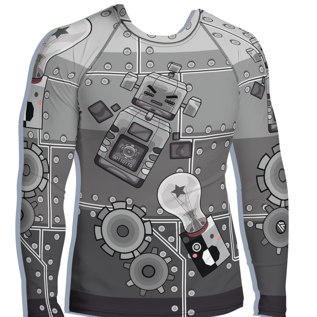 Kawaii Universe - Cute Metallized Roboto Mens Rash Guard