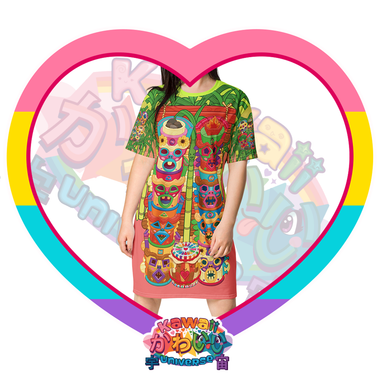 Kawaii Universe - Cute Miami Tiki Totems Designer Comfy T-Dress