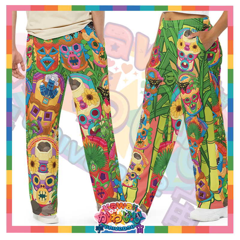 Kawaii Universe - Cute Miami Tiki Totems Designer Unisex Flow Pants