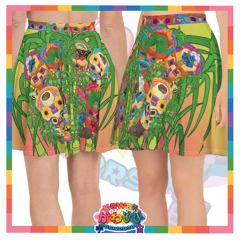 Kawaii Universe - Cute Miami Tiki Totems Designer Flowy Skirt