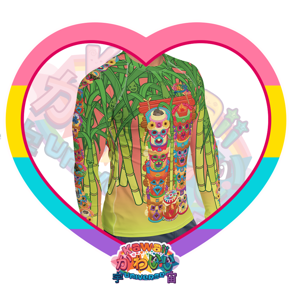 Kawaii Universe - Cute Miami Tiki Totems Mens Rash Guard