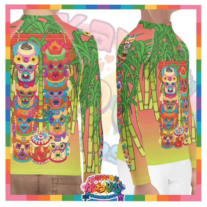 Kawaii Universe - Cute Miami Tiki Totems Toddler to Tween Unisex Sun and Swim Shirt