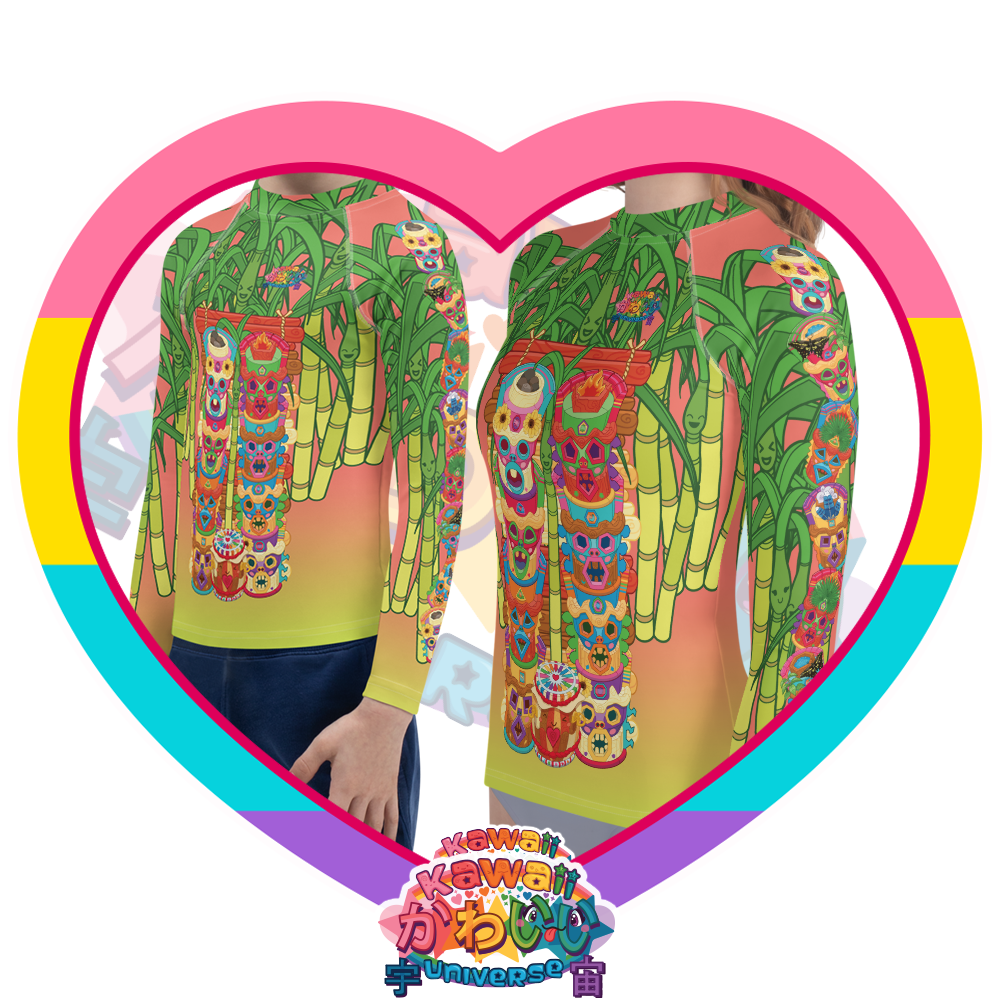 Kawaii Universe - Cute Miami Tiki Totems Toddler to Tween Unisex Sun and Swim Shirt