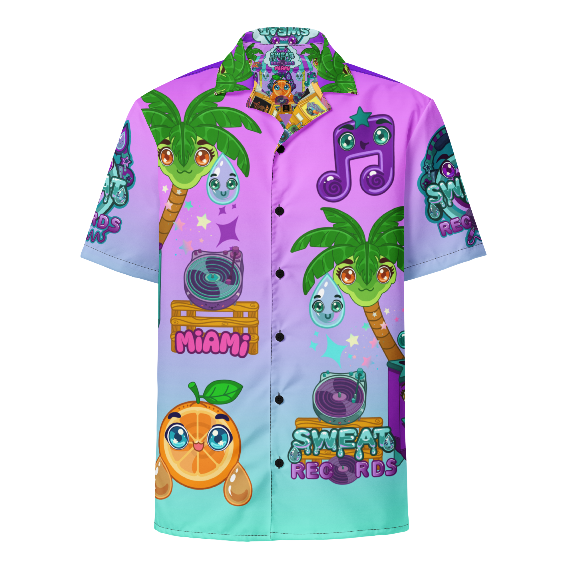 Kawaii Universe - Cute Sweat Records Miami Unisex Button Up Shirt