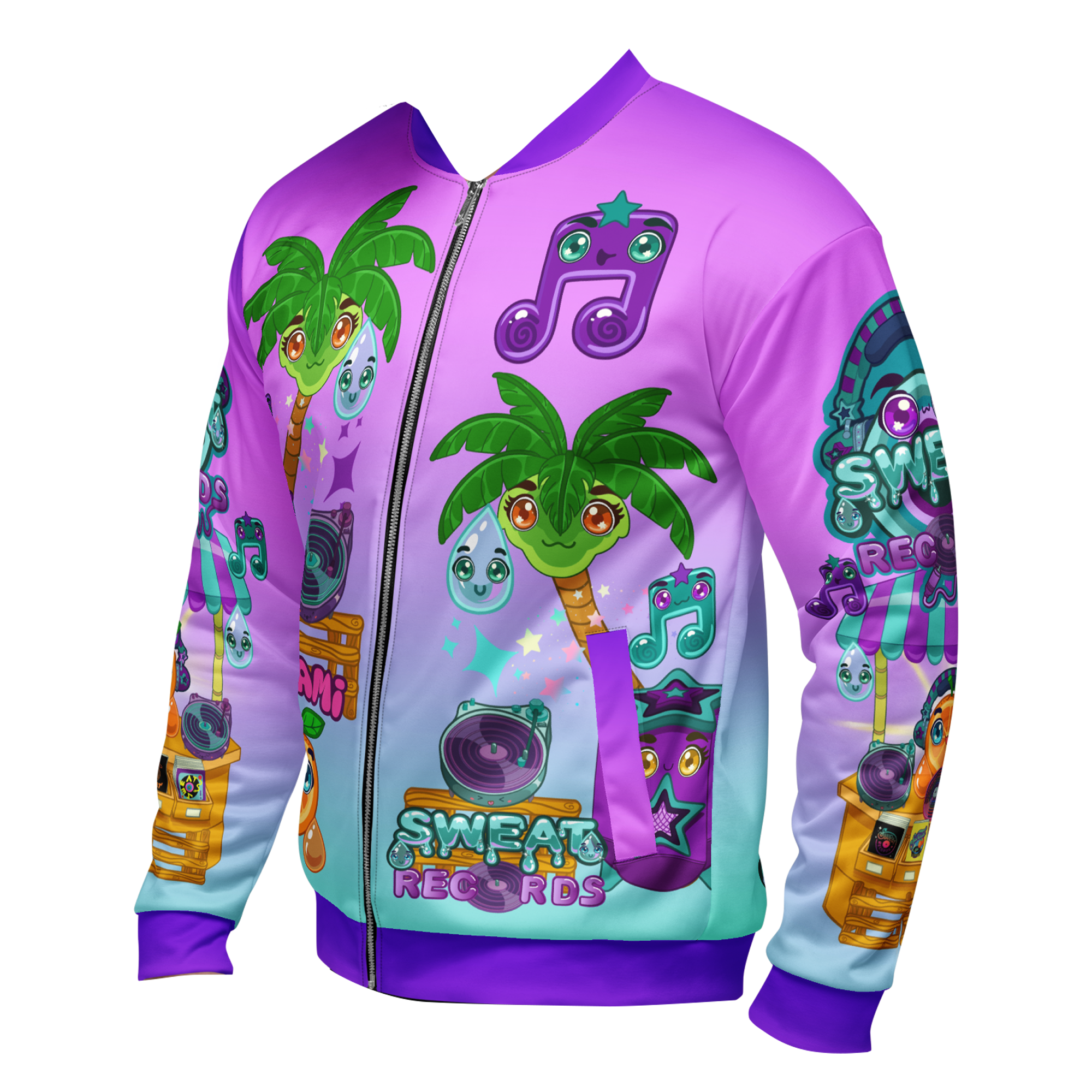 Kawaii Universe - Cute Sweat Records Miami Designer Unisex Zipup Bomber Jacket