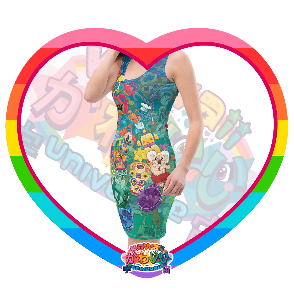 Kawaii Universe - Cute Cheery KUtemas Designer Cling Dress