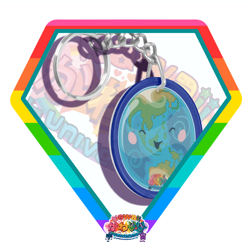 Kawaii Universe Cute East Hemisphere Earth Designer Keyring with Charm