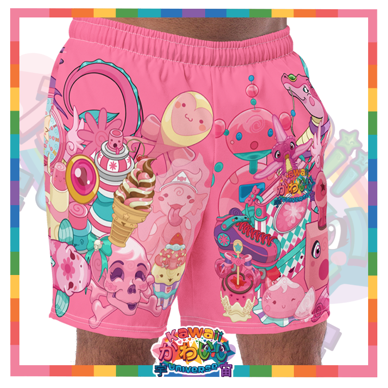 Kawaii Universe - Cute Hyper Nikomi Pink Collection Mens Swim Shorts