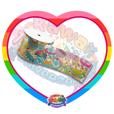 Kawaii Universe - Cute Ultimate Pizza Party Cool Designer Satin Ribbon 3 inch Wide