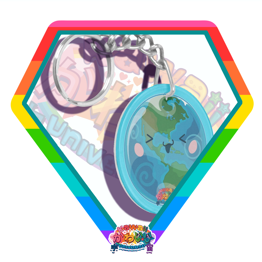 Kawaii Universe Cute West Hemisphere Earth Designer Keyring with Charm