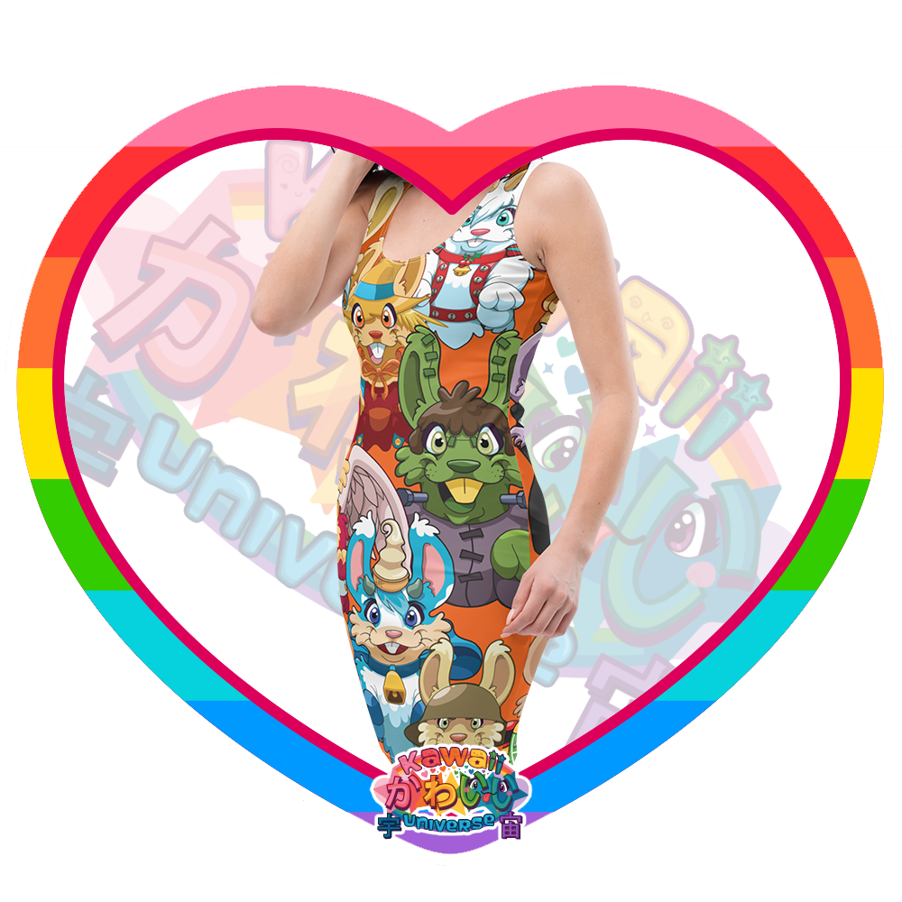 Kawaii Universe - Cute Year of Bunnies Designer Cling Dress